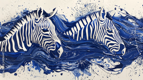 Two zebras are swimming in the ocean