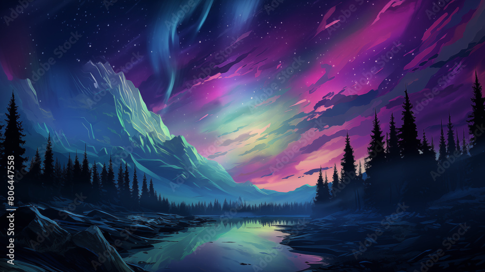 Vibrant Northern Lights Over Mountainous Landscape