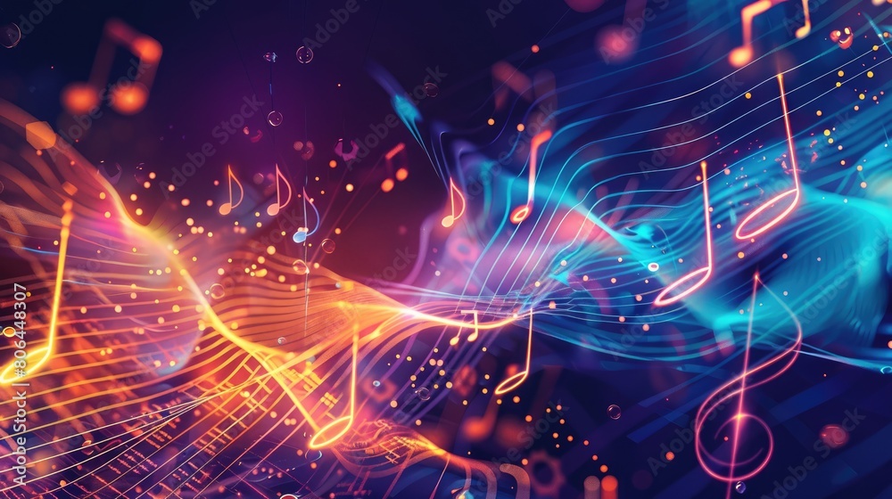 Obraz premium Music notes and signs converge to form melody on abstract dark backdrop. Musical banner. Ai Generated