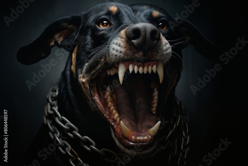 Fierce guard dog baring teeth