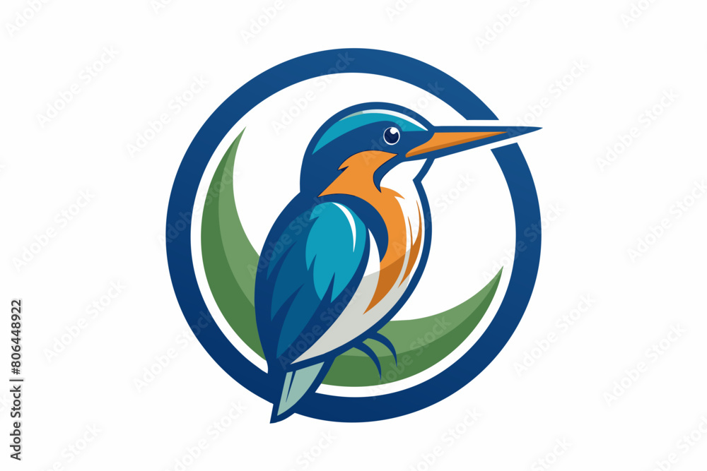 Obraz premium kingfisher Vector illustration, silhouette on white background, icon, svg, characters, Holiday t shirt, Hand drawn trendy Vector illustration, blue bird on a branch