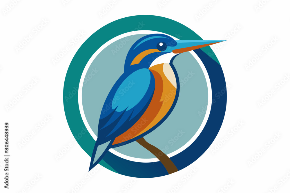 Obraz premium kingfisher Vector illustration, silhouette on white background, icon, svg, characters, Holiday t shirt, Hand drawn trendy Vector illustration, blue bird on a branch