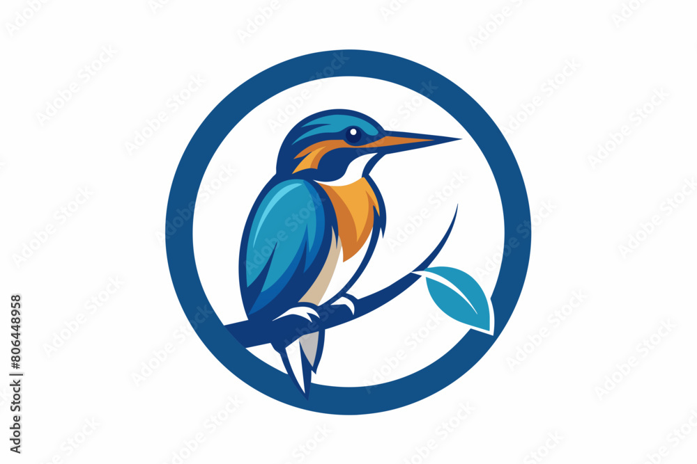 Obraz premium kingfisher Vector illustration, silhouette on white background, icon, svg, characters, Holiday t shirt, Hand drawn trendy Vector illustration, blue bird on a branch