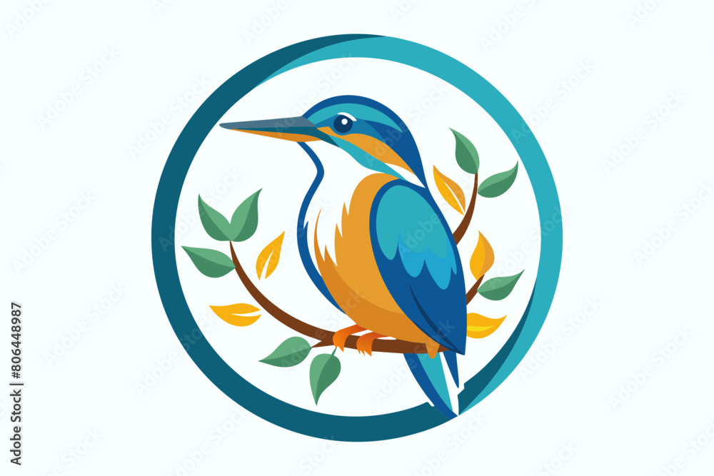 kingfisher Vector illustration, silhouette on white background, icon, svg, characters, Holiday t shirt, Hand drawn trendy Vector illustration, blue bird on a branch