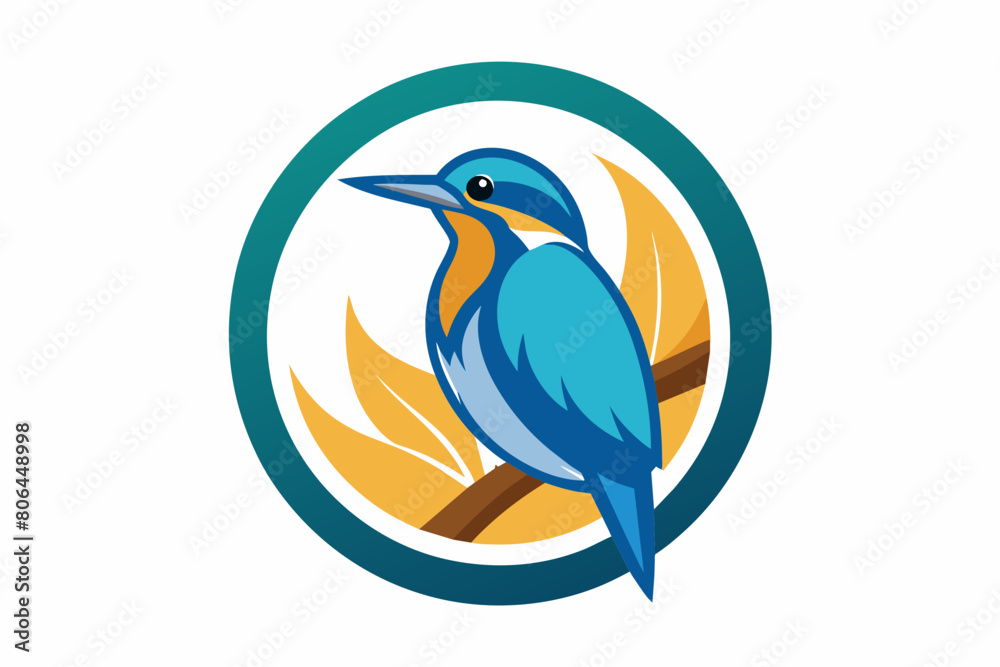 Fototapeta premium kingfisher Vector illustration, silhouette on white background, icon, svg, characters, Holiday t shirt, Hand drawn trendy Vector illustration, blue bird on a branch