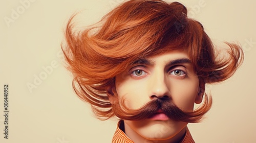 Stylish man with vibrant red hair and mustache photo