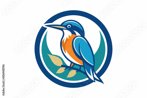 kingfisher Vector illustration, silhouette on white background, icon, svg, characters, Holiday t shirt, Hand drawn trendy Vector illustration, blue bird on a branch