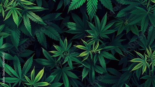 Dark backdrop showcases green cannabis leaves. Medical marijuana plant. Ai Generated