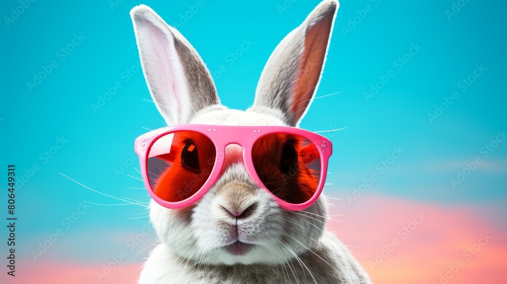 Cute bunny wearing pink sunglasses