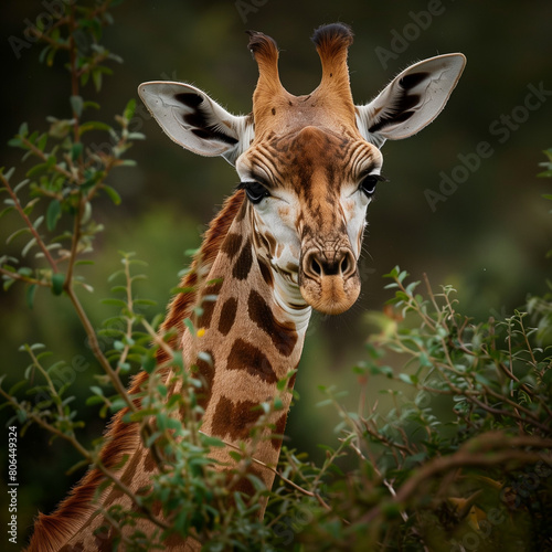 Close-Up Portrait of a Giraffe in Natural Habitat
