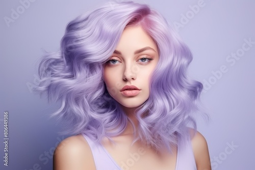 stylish woman with vibrant purple hair
