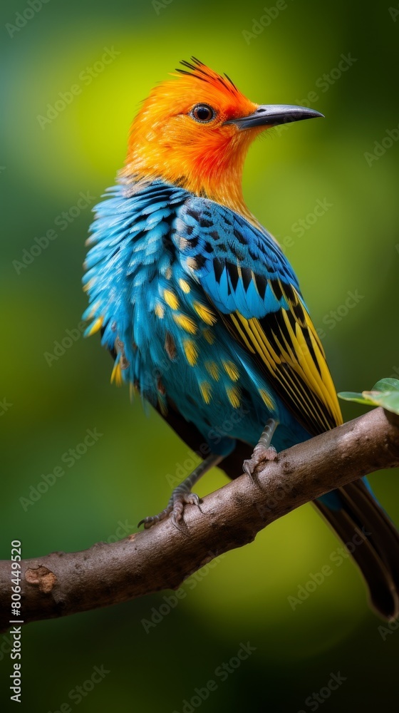 Fototapeta premium Vibrant colorful bird perched on branch
