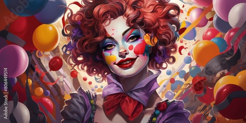 colorful clown portrait with balloons