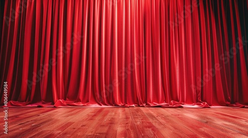 Theatre stage with elegant curtain creates a versatile backdrop for performances, offering ample copy space, Ai Generated.