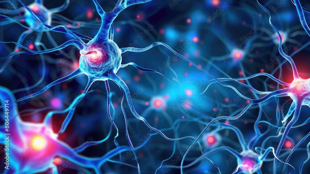 Neuron cells on abstract backdrop depict neural connections in human brain with glowing synapses. Ai Generated Neuron cells on abstract backdrop depict neural connections in human brain with glowing synapses. Ai Generated