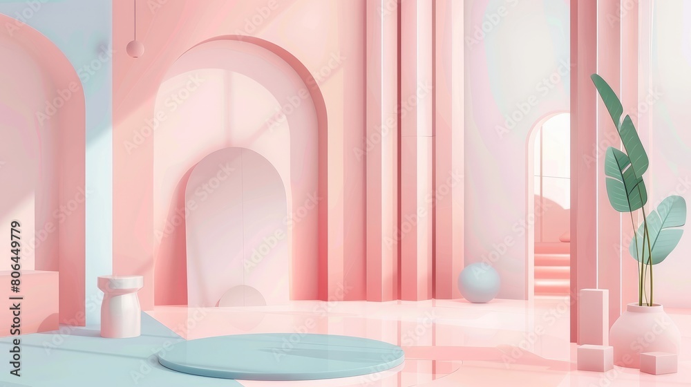 Abstract composition: trendy minimal room with geometric shapes, Ai Generated. Abstract composition: trendy minimal room with geometric shapes, Ai Generated.