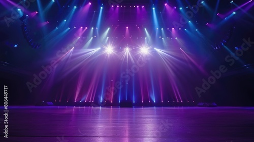 Vibrant stage illuminated with purple and blue lights  Ai Generated