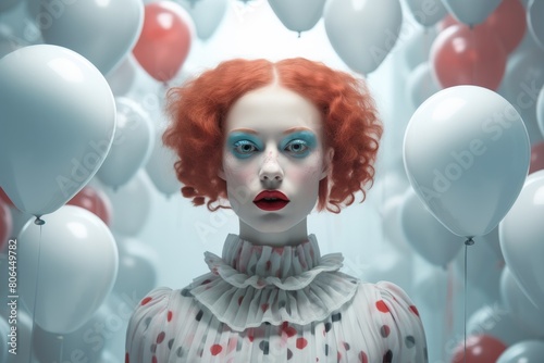 Surreal clown portrait with red hair and makeup © Balaraw