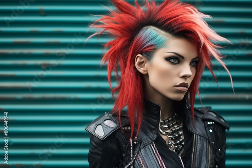 Punk rock woman with vibrant red hair