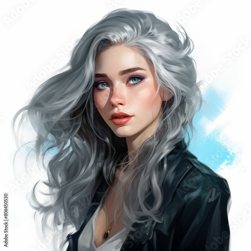 Stylish woman with silver grey wavy hair © Balaraw