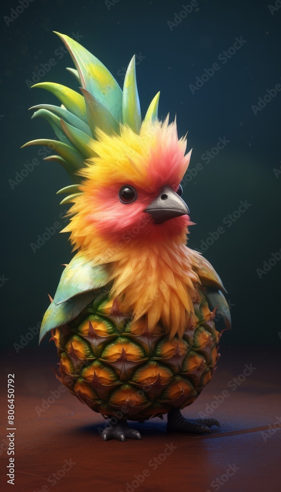 Fototapeta premium Colorful bird perched on pineapple