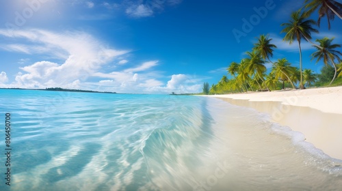 Panoramic view of beautiful tropical beach at Seychelles © Michelle