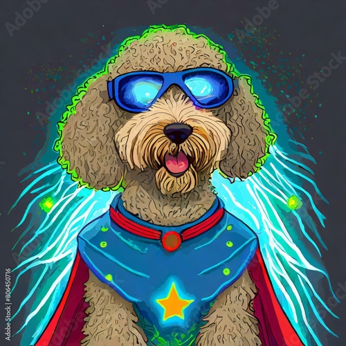 Superhero Goldendoodle with Sunglasses