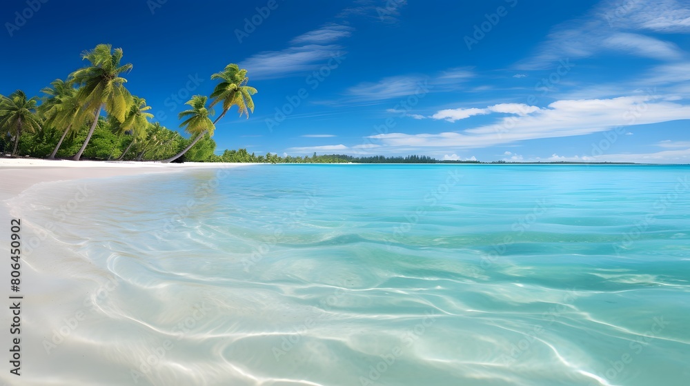 Panoramic view of beautiful tropical beach on Seychelles