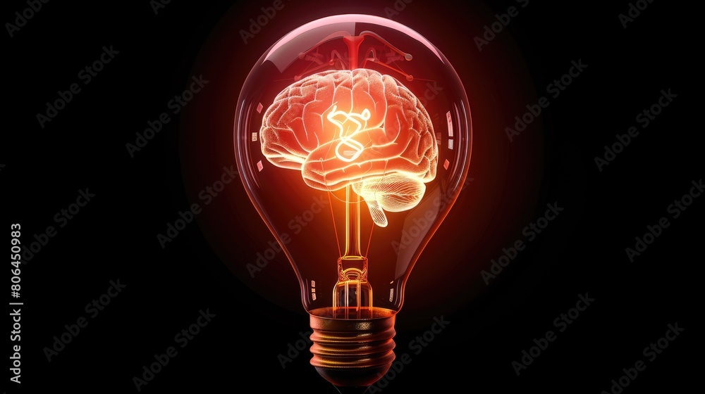 A human brain radiates within a glowing light bulb, symbolizing inspiration and creativity. Ai Generated A human brain radiates within a glowing light bulb, symbolizing inspiration and creativity. Ai Generated