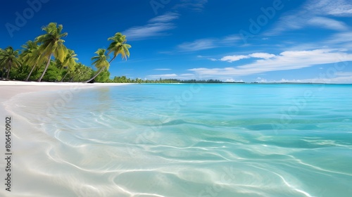 Panoramic view of beautiful tropical beach on Seychelles