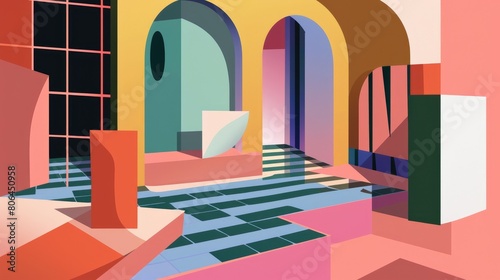 Abstract composition: trendy minimal room with geometric shapes, Ai Generated.