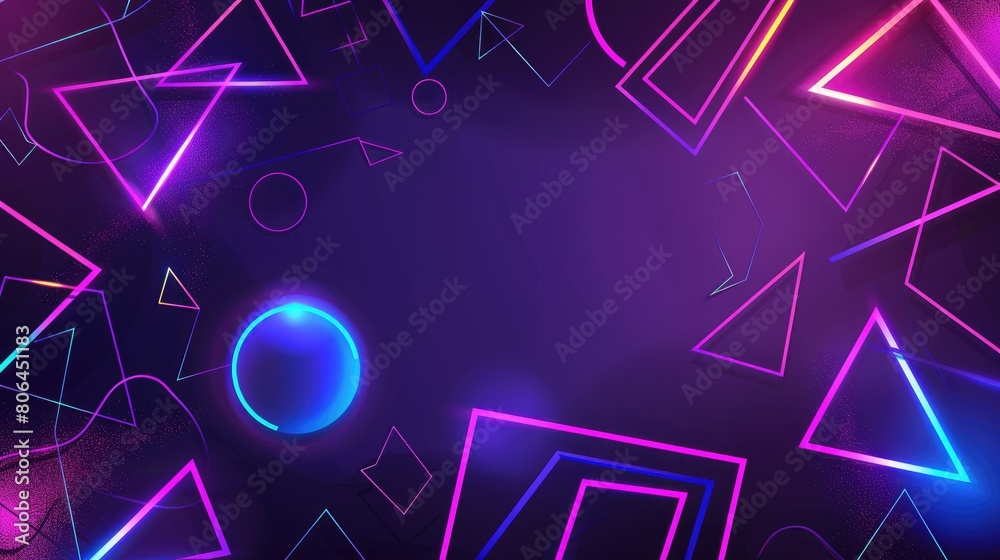 Neon geometric shapes on dark backdrop create a minimalistic futuristic vibe. Ai Generated Neon geometric shapes on dark backdrop create a minimalistic futuristic vibe. Ai Generated
