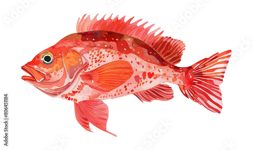 red rock fish watercolor digital painting good quality