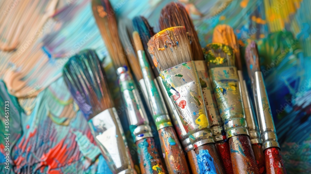 Fototapeta premium Vibrant paintbrush art ignites creativity, exhibition-ready, Ai Generated.