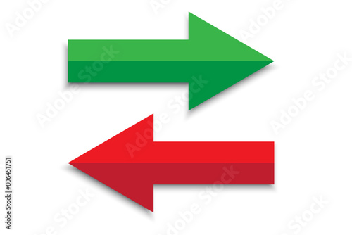 Green arrow pointing right. Red arrow pointing left. Vector directional icons.