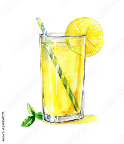 lemonade glass ice watercolor digital painting good quality