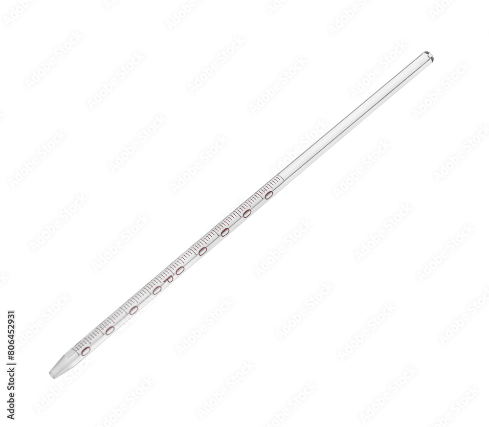 One glass measuring pipette isolated on white One glass measuring pipette isolated on white