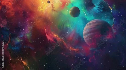 Planets and stars paint a mesmerizing tableau in the depths of space. Ai Generated photo