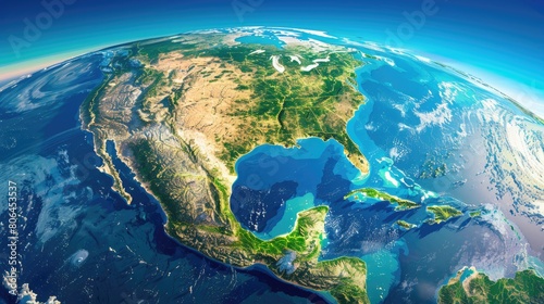 View of the American continent from outer space, surrounded by the awe-inspiring atmosphere. Ai Generated © Crazy Juke