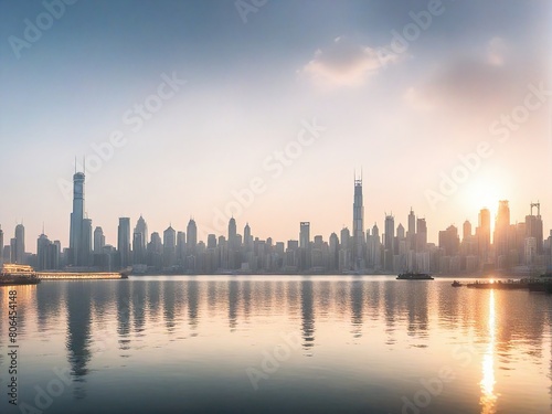 city skyline at sunset