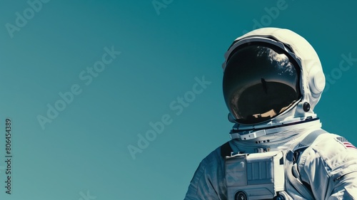 Astronaut in spacesuit against blue sky background