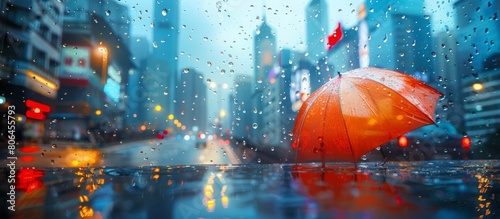 Colorful Umbrellas Amidst a Big City's Rainy Day