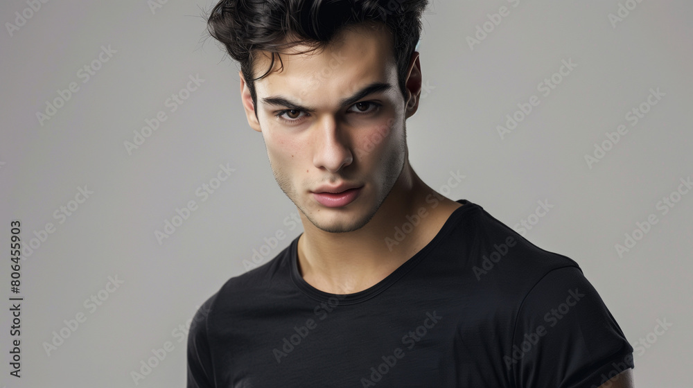 photo of a man wearing a black t-shirt photo of a man wearing a black t-shirt