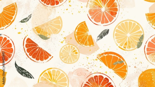 A seamless pattern featuring oranges, lemons, grapefruit, and Rangpur leaves on a white background. Perfect for kitchen tableware or citrusthemed products AIG50