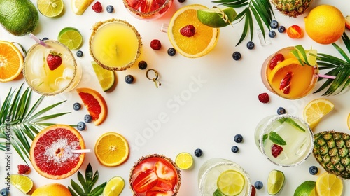 A variety of fruits and vegetables  including Rangpur  yellow  and other ingredients  are beautifully arranged in a circle on a table for a vibrant and colorful dishware display AIG50