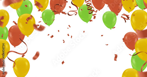 Happy Birthday Background with Flying Balloons and Confetti. Vector Illustration