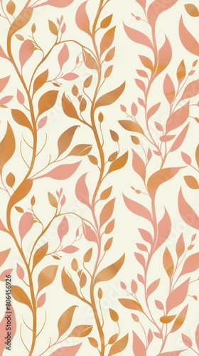 Seamless Small Floral Pattern in Muted Pink, Blush Pink, Soft Orange, Creamy Beige, and Gold Pastel Colors on a Cream Background