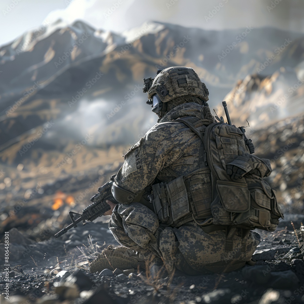 Fototapeta premium Soldier on the Battlefield