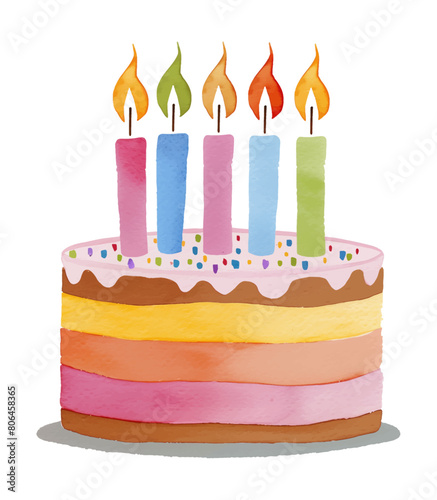 birthday cake watercolor digital painting good quality
