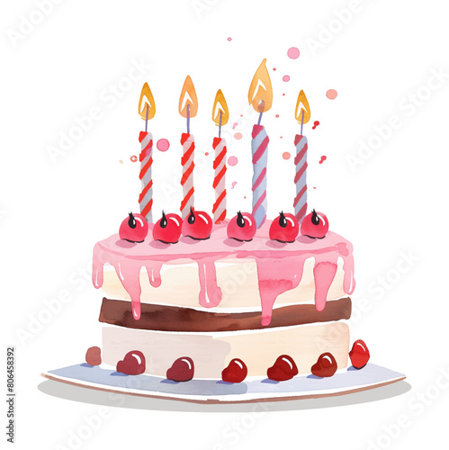birthday cake watercolor digital painting good quality